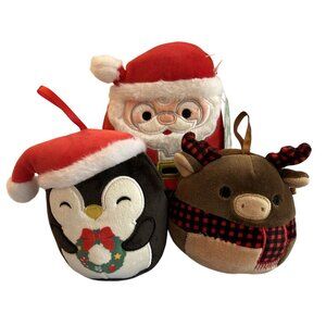Set Of 3 Holiday Mini Squishmallows Plush Toys Santa Reindeer Penguin By Kellyto